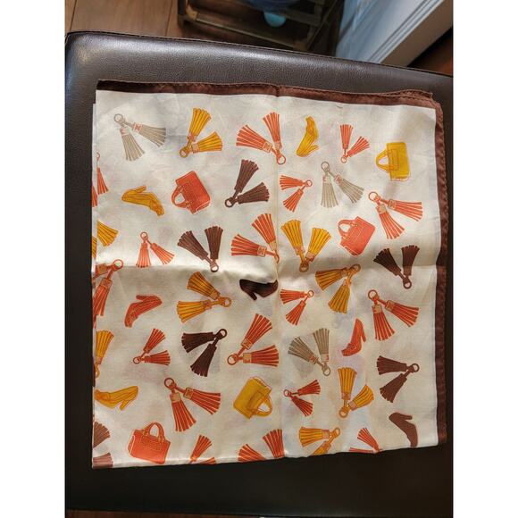 Celine White and Brown Scarf with Orange and Yellow Accents - Picture 4 of 4